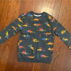 Size L (12/14), has multi colored dinosaurs, good for a chilly day 🥰